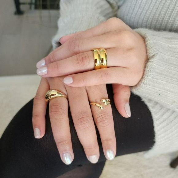 Size 7 Gold Plated Stainless Steel Wide Double Band Chunky Ring - Picture 9 of 15